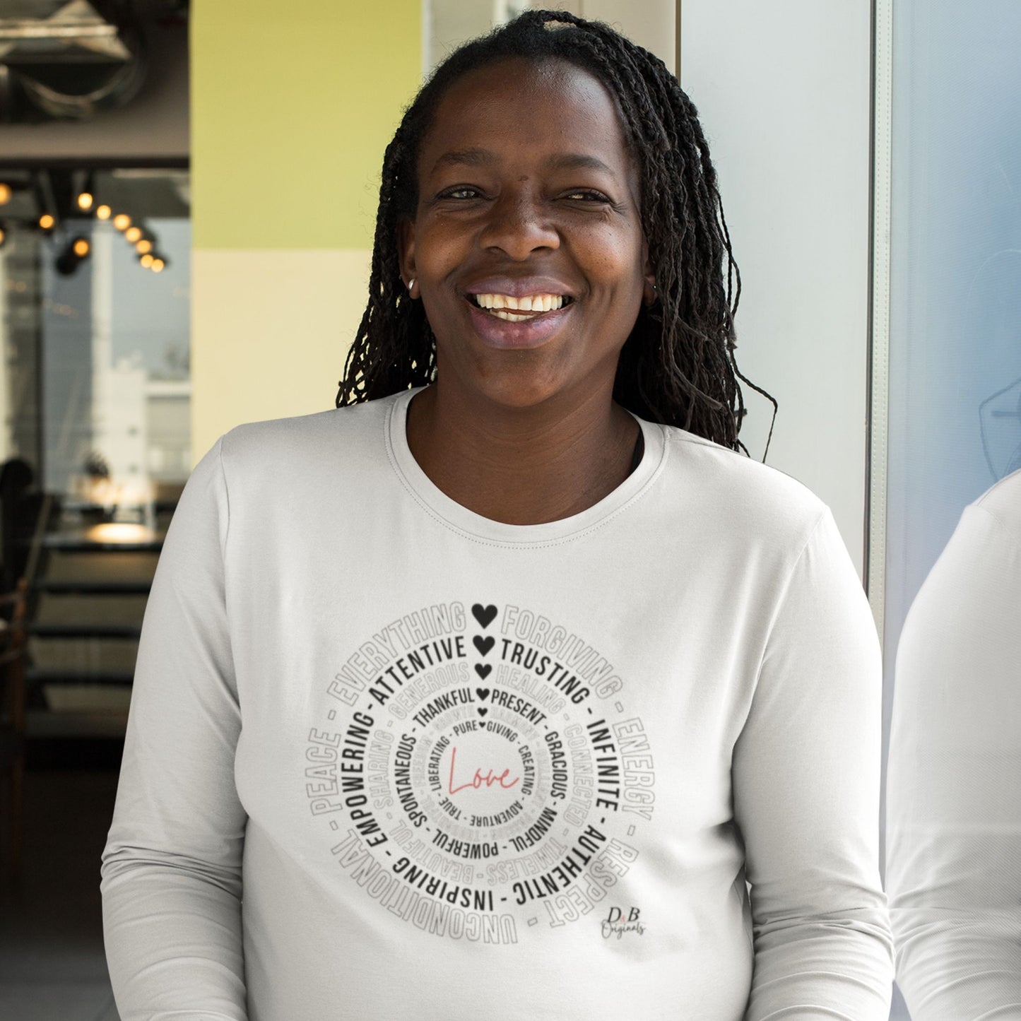 Womens Athletic Long Sleeve Tee Love is Everything (HEARTS) D&B Originals/