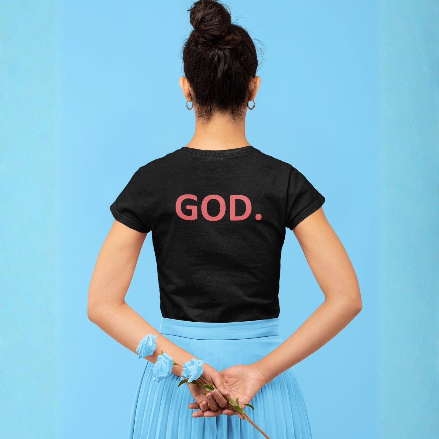 God Works women’s comfort tee (black) – red GOD on back – D&B Originals