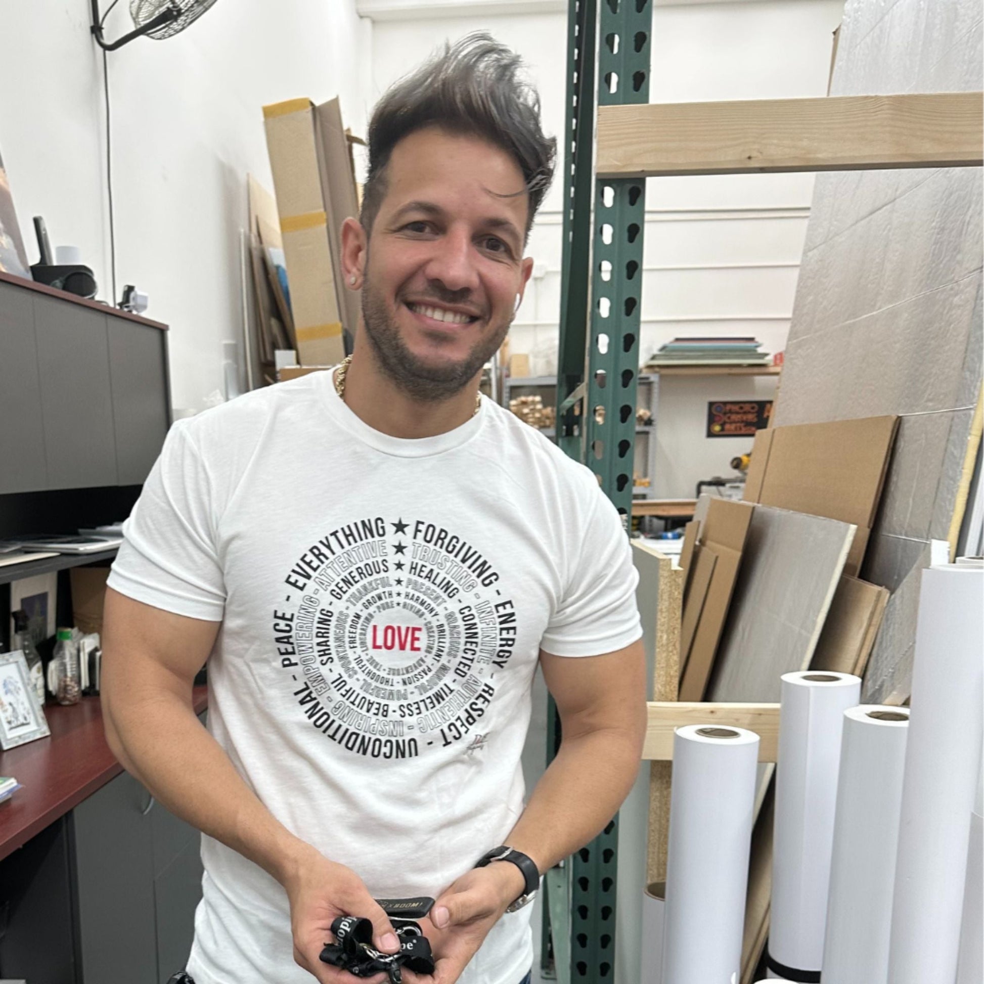 Love is Everything Comfort Tee worn by a man — front view — D&B Originals